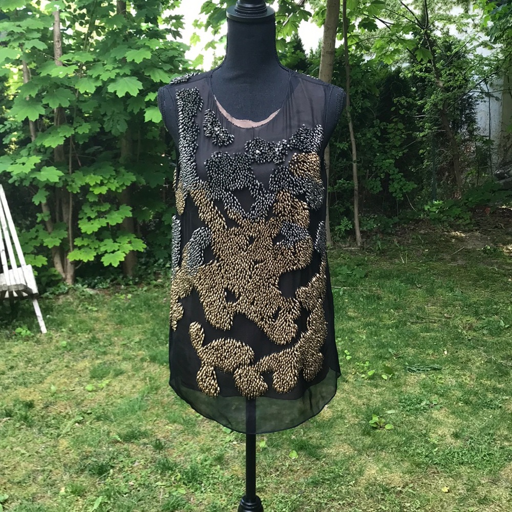 Vera Wang silk sleeveless embellished top
